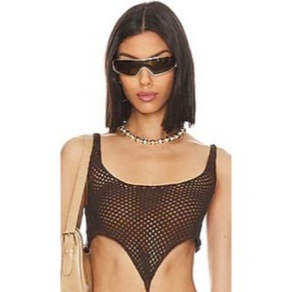 NWT Jaded London Brown Crochet Ultra Crop Top | Rave Coastal Cowgirl Boho Grunge - Picture 2 of 10
